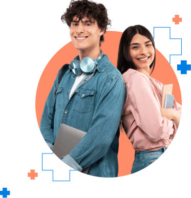 Casal jovem com laptop e pastas de trabalho