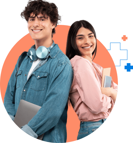 Casal jovem com laptop e pastas de trabalho