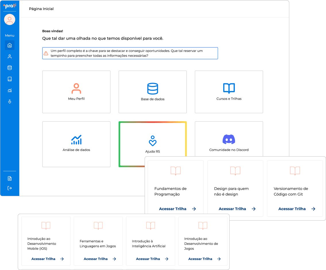 Imagens ilustrativas da plataforma da +praTi
