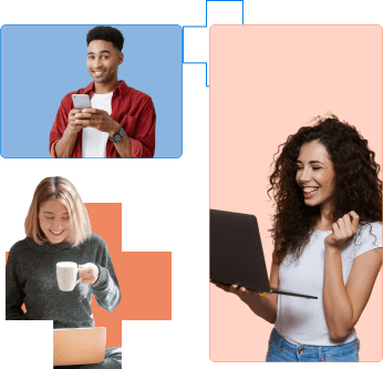 Casal jovem com laptop e pastas de trabalho