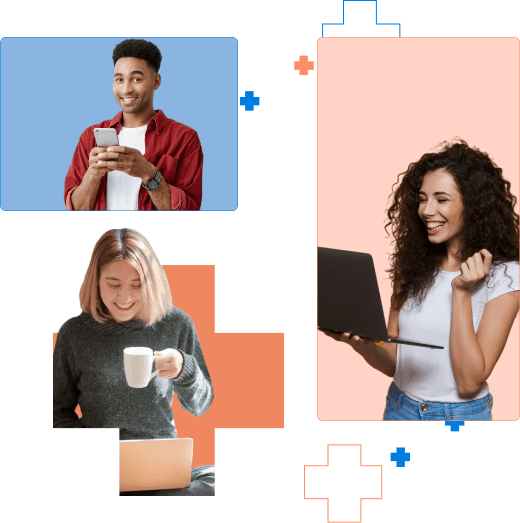 Casal jovem com laptop e pastas de trabalho